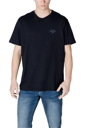 Armani Exchange Top, Herre, Blå, 2XL, Bomuld, Blå Bomuld Rund Hals T-shirt
