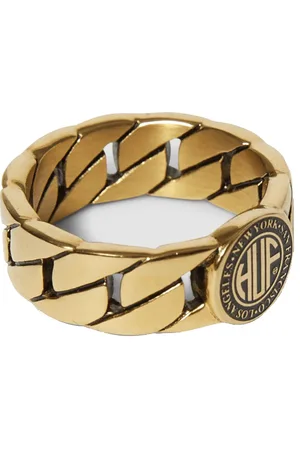 Huf Tilbehør, Herre, Gul, 47 MM, Uld, Guld Cuban Link Ring Rustfrit Stål