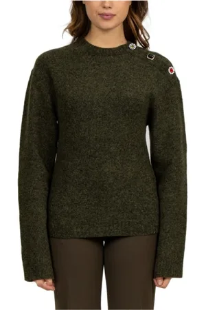 Nº21 Strik, Dame, Grøn, 2XL, Uld, Grøn Melange Uldtrøje med Juvelknapper