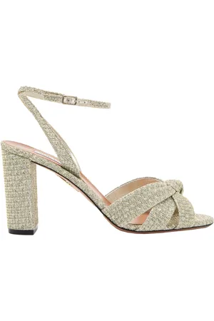 Aquazzura Sko, Dame, Grå, 37 EU, Tweed, Metallic Open Toe Blokhæl Sandaler