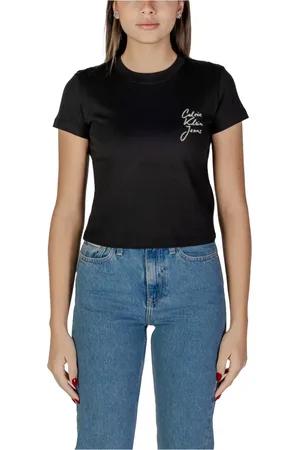 Calvin Klein Top, Dame, Sort, S, Bomuld, Signatur Script Cropped T-shirt