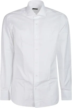 BARBA Skjorte, Herre, Hvid, 4XL, Uld, Stilfuld Langærmet Hals Skjorte