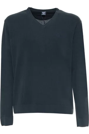 Sergio Tacchini Strik, Herre, Blå, L, Uld, V-hals uldtrøje med ribkanter og synligt logo