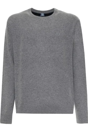 Sergio Tacchini Strik, Herre, Grå, M, Uld, Uld Rund Hals Sweater med Synligt Logo