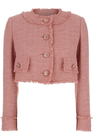 Dolce & Gabbana Jakke, Dame, Lyserød, M, Bomuld, Crop Jacket med Logoed Knapper