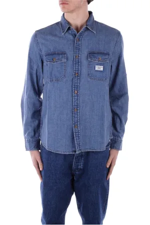 Guess Skjorte, Herre, Blå, XL, Denim, Denim Logo Frontal Skjorte To Lommer