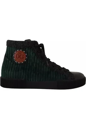 Dolce & Gabbana Sko, Herre, Sort, 42 EU, Læder, Grøn Sort Corduroy High Top Sneakers