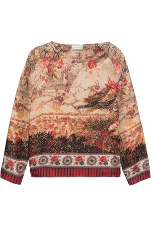 PIERRE-LOUIS MASCIA Bluser & Skjorter, Dame, Flerfarvet, L, Grafisk Print Top med Rund Hals