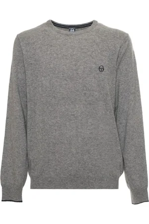 Sergio Tacchini Strik, Herre, Grå, M, Uld, Solid rund hals Cashmere uldblandings sweater med synligt logo