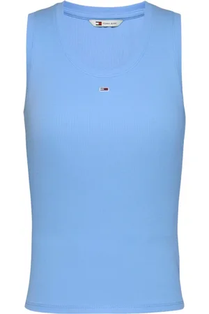 Tommy Hilfiger Top, Dame, Blå, L, Bomuld, Lysblå Ærmeløs Top Slip-On Stil