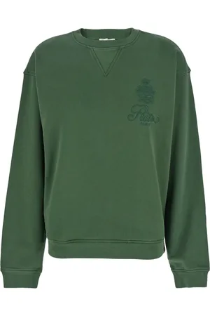 Frame Sweathshirts & Hoodies, Dame, Grøn, M, Bomuld, Paris Grøn Sweater med Logo Broderi