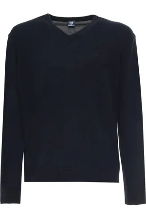 Sergio Tacchini Strik, Herre, Blå, L, Uld, Uld V-hals sweater med ribkanter og synligt logo