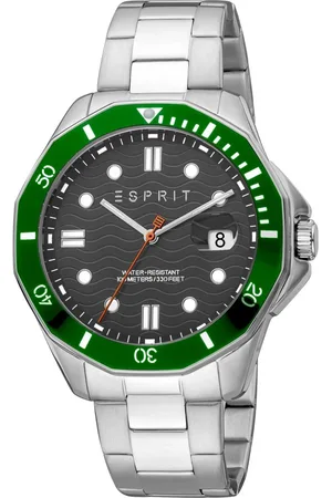ESPRIT Tilbehør, Herre, Grå, ONE SIZE, Uld, Rustfrit stål analog ur med dato