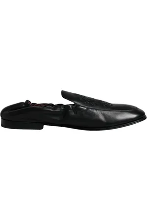 Dolce & Gabbana Sko, Herre, Sort, 40 EU, Læder, Broderede Læder Loafers Slip-On
