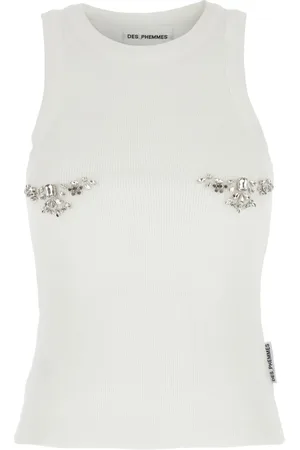 Des Phemmes Top, Dame, Hvid, XS, Bomuld, Hvid Bomuldstop med Krystaldekorationer