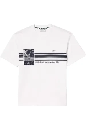 Lacoste Top, Herre, Hvid, M, Bomuld, Fransk Tennis Print T-shirt