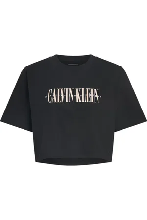 Calvin Klein Top, Dame, Sort, M, Bomuld, Sort Print Bomuld T-shirt med Rund Hals