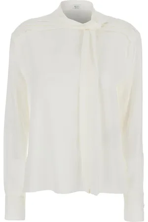 Alexander McQueen Bluser & Skjorter, Dame, Hvid, S, Uld, Hvid silkebluse med tørklædedetalje