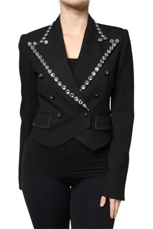 Dolce & Gabbana Jakke, Dame, Sort, XS, Uld, Krystal Dobbelt Breasted Blazer Jakke