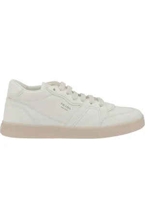 Prada Sko, Dame, Hvid, 41 EU, Læder, Monogram Læder Sneakers med Flad Sål