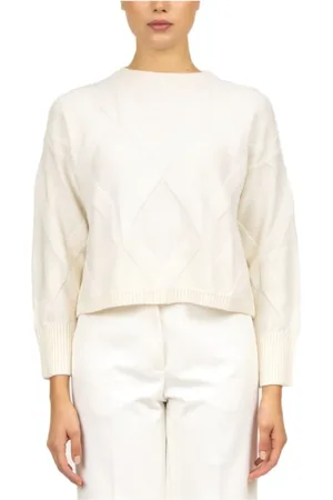 LIVIANA CONTI Strik, Dame, Hvid, L, Uld, Hvid Uld Crop Sweater