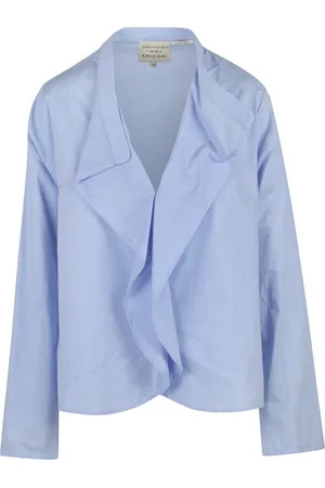 Alessia Santi Bluser & Skjorter, Dame, Blå, S, Bomuld, Poplin Bluse med Rynke Front