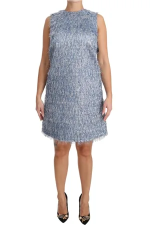 Dolce & Gabbana Kjole, Dame, Blå, L, Metallic Frynse Mini Kjole Ærmeløs ALine