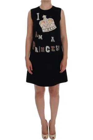 Dolce & Gabbana Kjole, Dame, Sort, XS, Uld, Sort uld krystal prinsessekjole