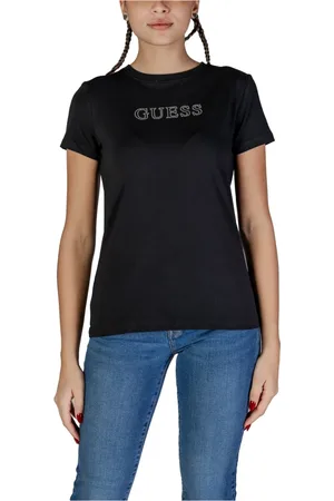Guess Top, Dame, Sort, XL, Bomuld, Rhinestone Logo Tee Short Sleeve