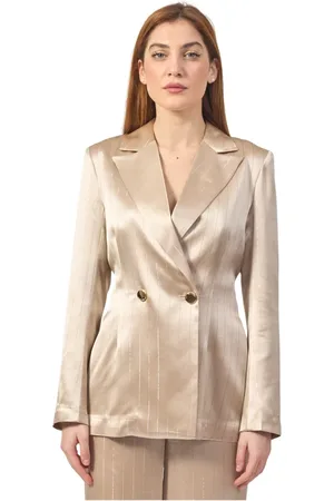 Fracomina Jakke, Dame, Gul, XL, Polyester, Gylden dobbeltradet blazer med strass
