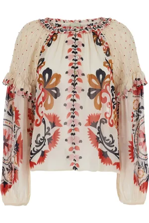 Farm Rio Bluser & Skjorter, Dame, Flerfarvet, S, Mandala Crewneck Bluse med Perleudsmykning