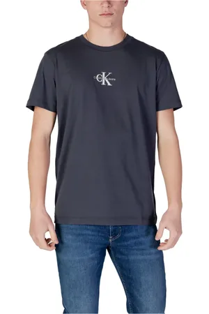 Calvin Klein Top, Herre, Grå, M, Bomuld, Grå Bomuldst-shirt med Rund Hals