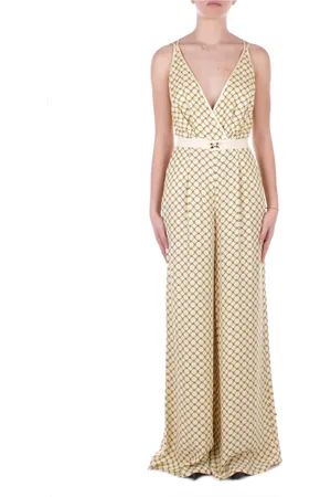 Elisabetta Franchi Jumpsuits & Playsuits, Dame, Gul, L, Polyester, Front Logo Lynlås Bukser