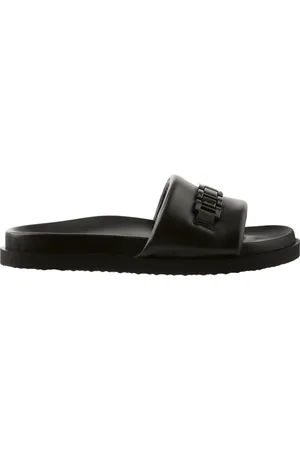Högl Sko, Dame, Sort, 37 EU, Læder, Sort læder slide sandaler med tonal kæde