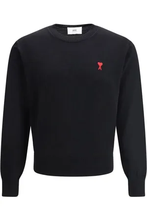 Ami Strik, Herre, Sort, 2XL, Uld, Ribbet Crew Neck Uldtrøje med Logo
