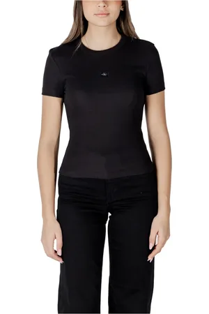 Calvin Klein Top, Dame, Sort, S, Bomuld, Sort Rund Hals T-Shirt