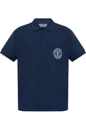 VERSACE Top, Herre, Blå, M, Bomuld, Blå Logo Polo Skjorte