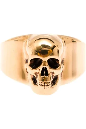 Alexander McQueen Tilbehør, Herre, Gul, 58 MM, Uld, Skull Ring Messing Guld Graveret Logo