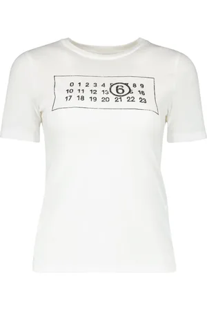Maison Margiela Top, Dame, Hvid, L, Bomuld, Hvid Bomuld T-shirt med Korte Ærmer