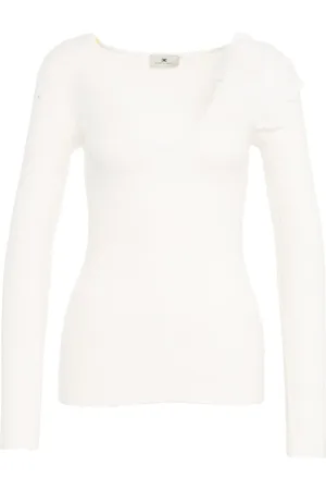 Elisabetta Franchi Strik, Dame, Hvid, XL, Hvid Blomst Strik Top