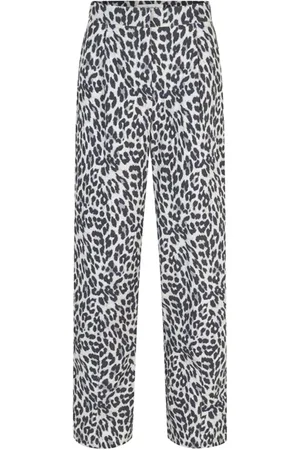 Lollys Laundry Bukser, Dame, Sort, M, Uld, Leopard Print Stilfulde Bukser