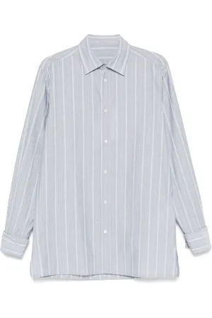 Maison Margiela Skjorte, Herre, Blå, M, Bomuld, Blå Button-Up Skjorte med Buget Hem