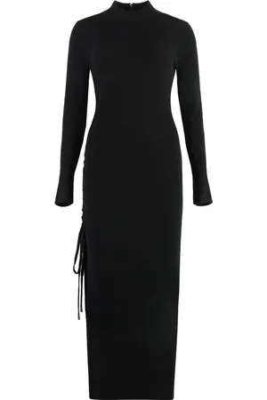 Michael Kors Kjole, Dame, Sort, L, Uld, Merino Uldkjole med Sideslids
