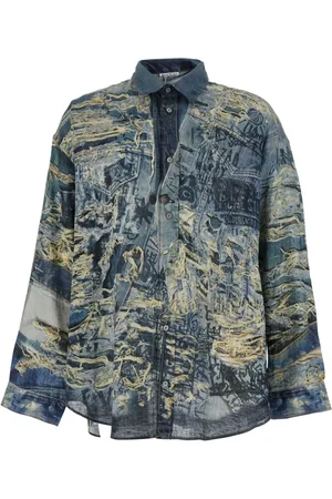 Acne Studios Skjorte, Herre, Flerfarvet, S, Bomuld, Blå All-Over Print Logo Skjorte