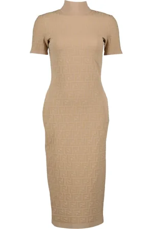 Fendi Kjole, Dame, , XS, Uld, Kortærmet højhalset bodycon kjole