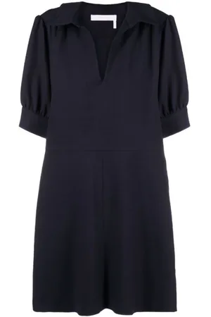 See by Chloé Kjole, Dame, Blå, S, Bomuld, Blå Casual Midi Kjole med Polo