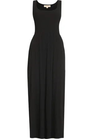 Michael Kors Kjole, Dame, Sort, L, Uld, Ribbet Strikket Maxikjole med Stretch