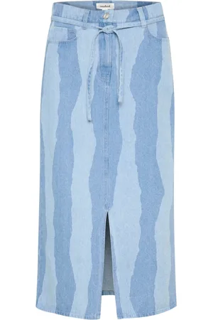 Soaked in Luxury Nederdel, Dame, Blå, XL, Denim, Tætsiddende Nederdel med Revne Striber