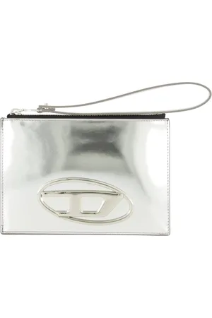Diesel Tilbehør, Dame, Grå, ONE SIZE, Læder, Blank Sølv Clutch Forår-Sommer 2025