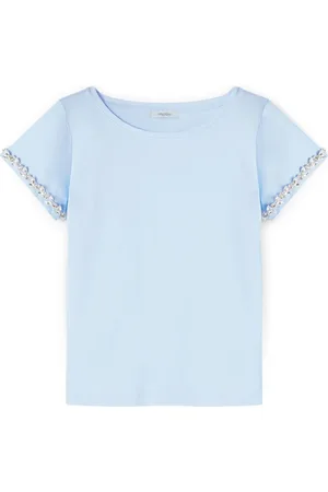 Motivi Top, Dame, Blå, S, Bomuld, Krystalbesat ærme T-shirt